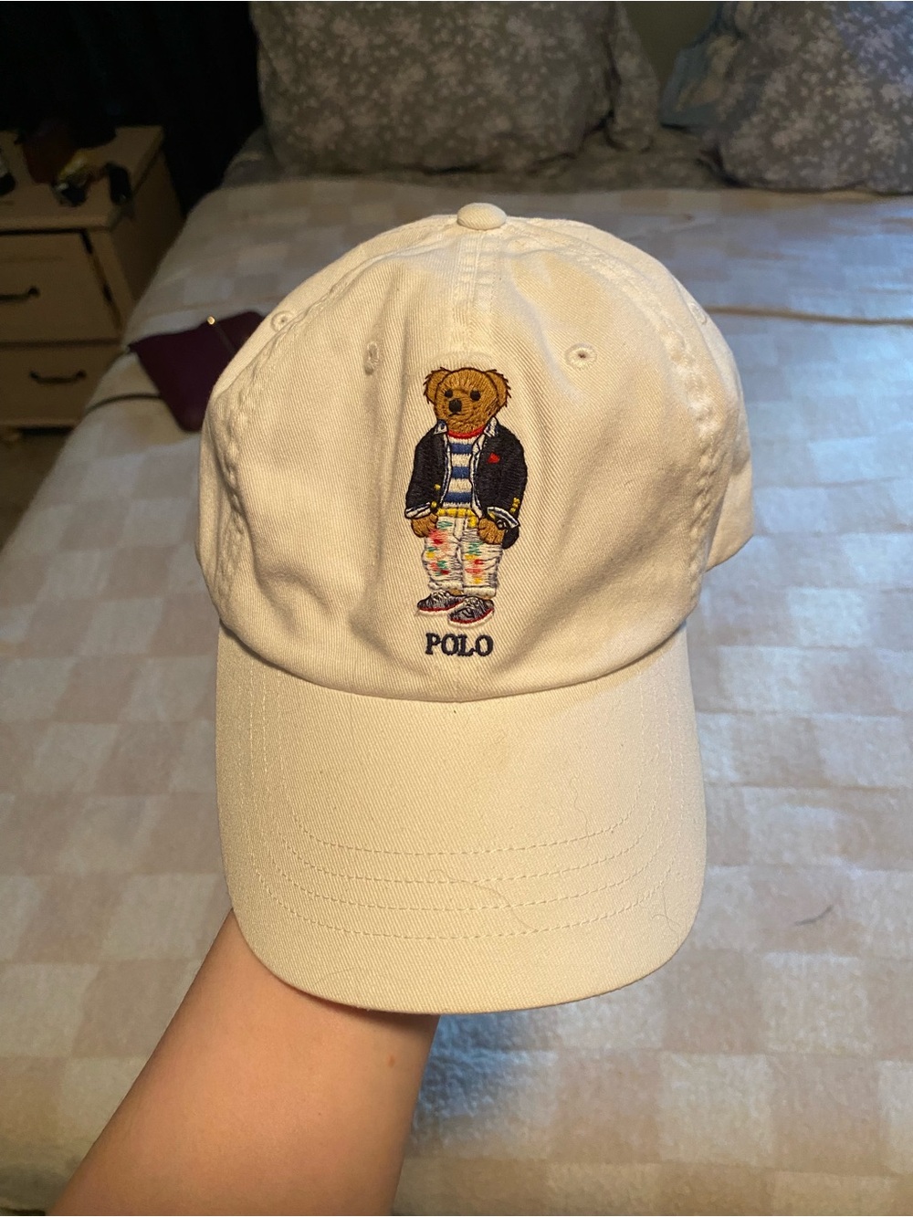 Polo by Ralph Lauren  Cream Bear Embroidered Baseball Cap